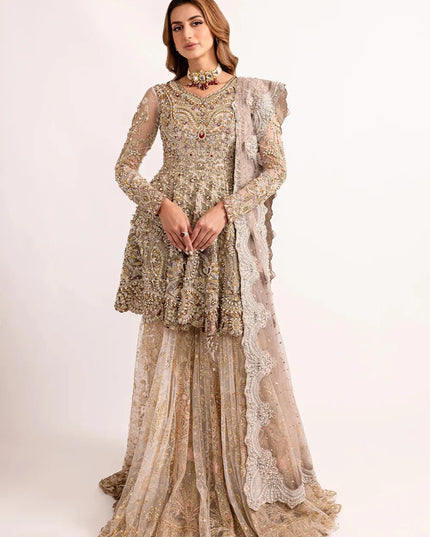 Umber | Gold Net Embellished Bridal Gharara