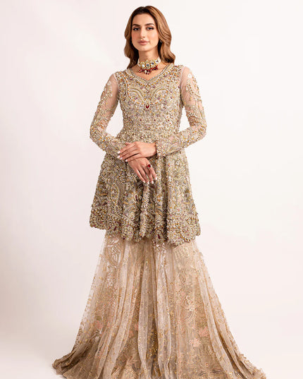 Umber | Gold Net Embellished Bridal Gharara