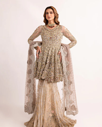 Umber | Gold Net Embellished Bridal Gharara