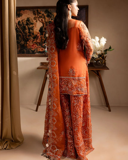 Gulnaar | Orange Embroidered Hand embellished Sharara