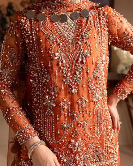 Gulnaar | Orange Embroidered Hand embellished Sharara