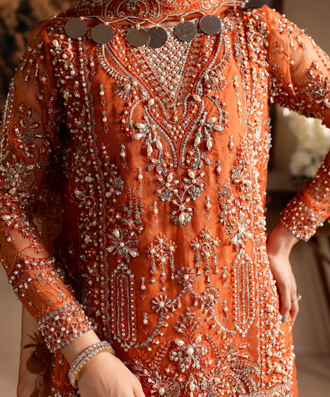 Gulnaar | Orange Embroidered Hand embellished Sharara