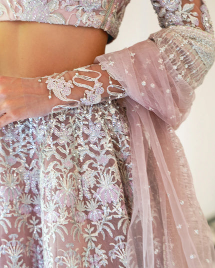 Saira Rizwan | Lilac Net Hand Embellished Lehenga