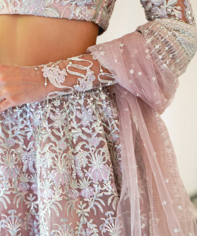 Saira Rizwan | Lilac Net Hand Embellished Lehenga