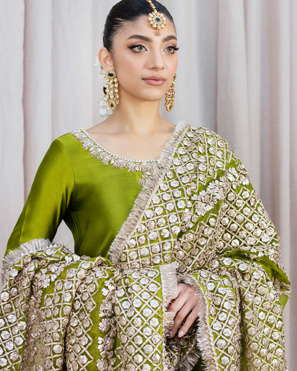 HINNA | Green Silk Embellished Gharara