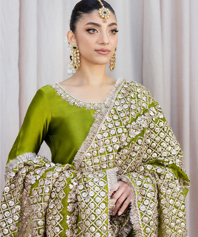 HINNA | Green Silk Embellished Gharara