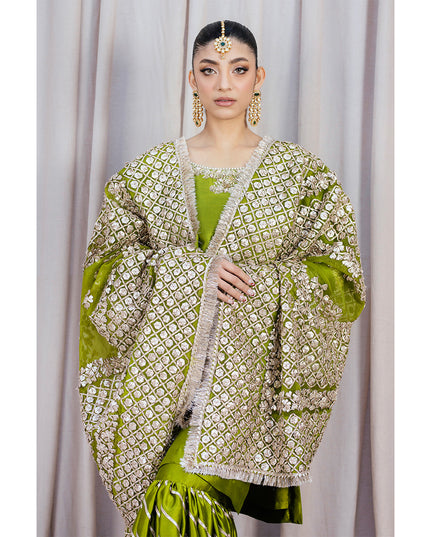 HINNA | Green Silk Embellished Gharara