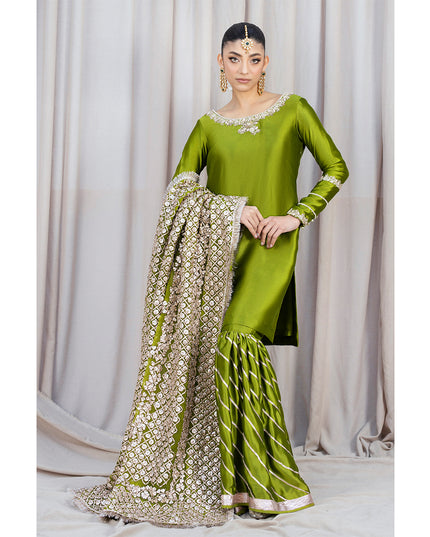 HINNA | Green Silk Embellished Gharara