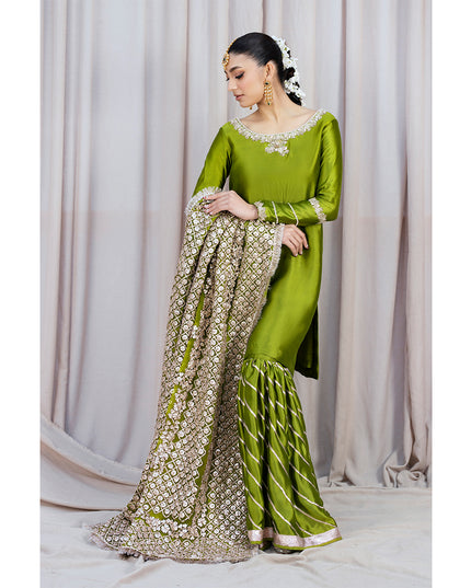 HINNA | Green Silk Embellished Gharara