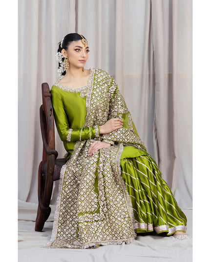 HINNA | Green Silk Embellished Gharara