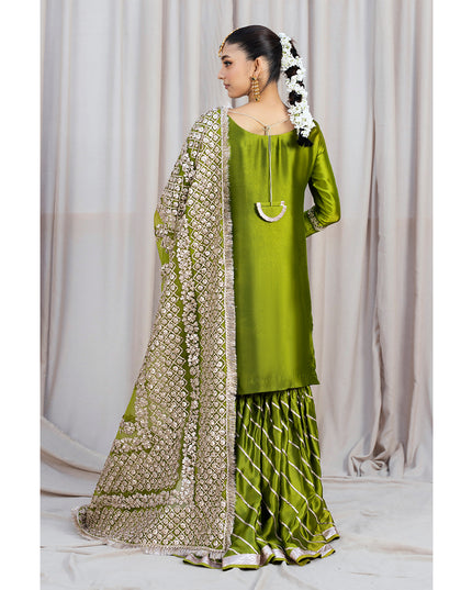 HINNA | Green Silk Embellished Gharara