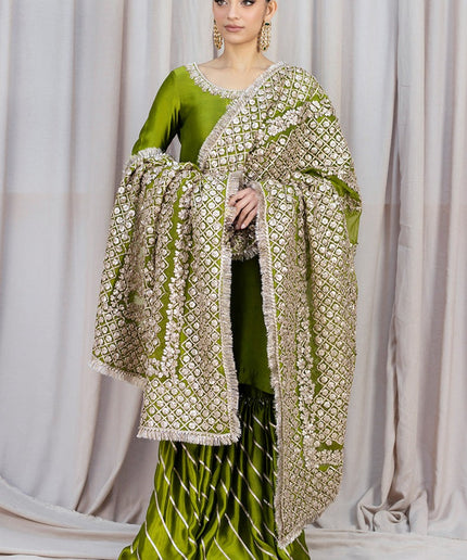 HINNA | Green Silk Embellished Gharara
