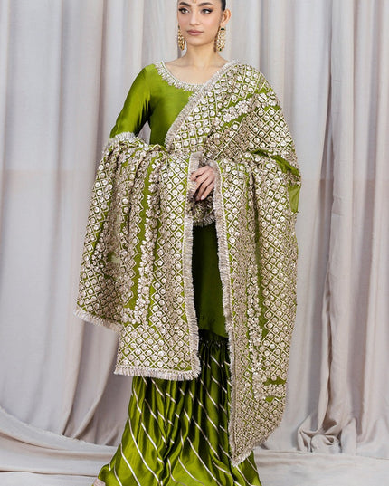 HINNA | Green Silk Embellished Gharara