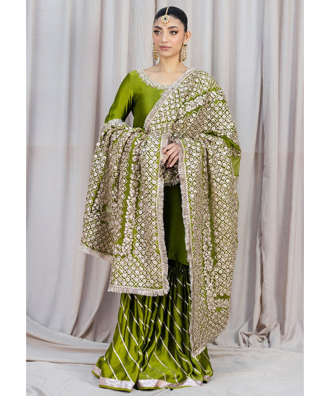 HINNA | Green Silk Embellished Gharara