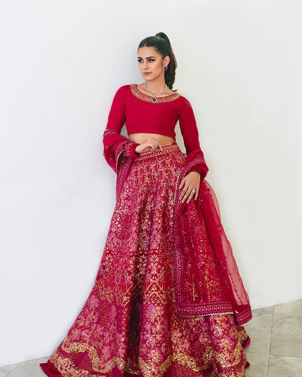 Pink Roz Rizwna Saira Rizwan | Fuschia Pink Silk Embellished Lehenga – Noorjahan ...