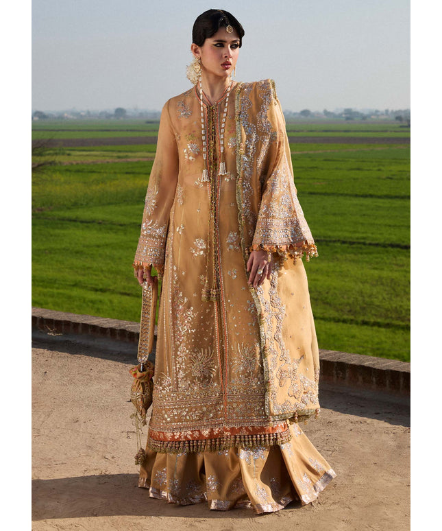 Hussain Rehar | Turquoise Embroidered Organza Jacket Sharara