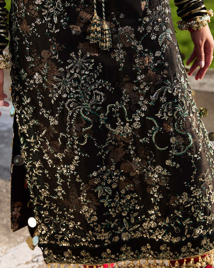 Hussain Rehar | Black Embroidered Organza Churidar Suit