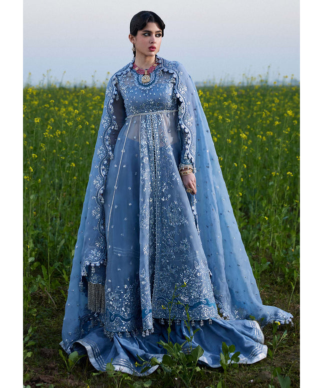 Hussain Rehar | Ice Blue Embroidered Organza Peshwas Sharara
