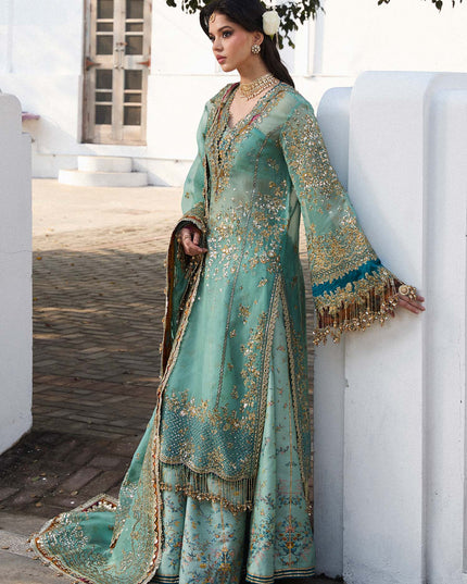 Hussain Rehar | Turquoise Embroidered Organza Sharara