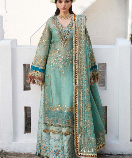 Hussain Rehar | Turquoise Embroidered Organza Sharara
