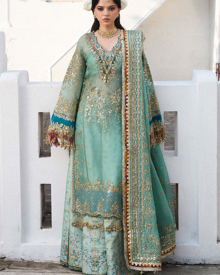 Hussain Rehar | Turquoise Embroidered Organza Sharara