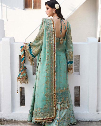 Hussain Rehar | Turquoise Embroidered Organza Sharara