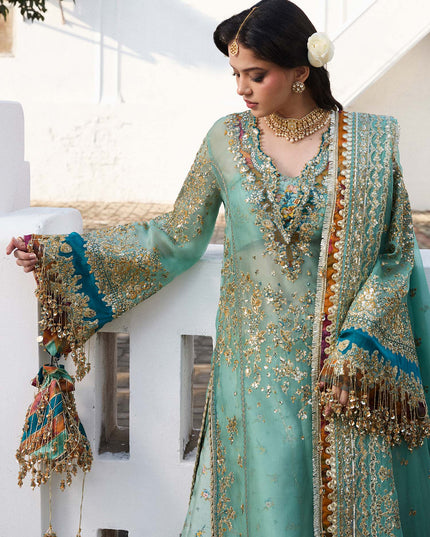 Hussain Rehar | Turquoise Embroidered Organza Sharara
