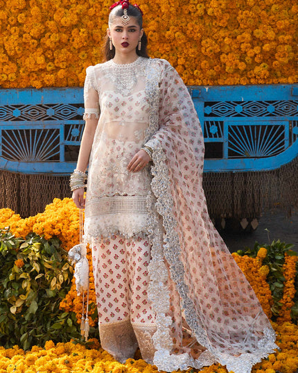 Hussain Rehar | Ivory Embroidered Organza Suit