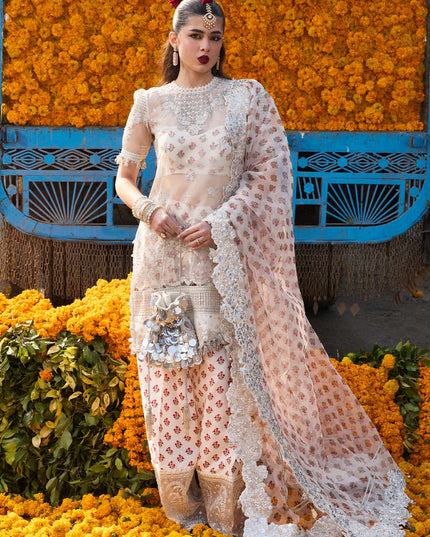 Hussain Rehar | Ivory Embroidered Organza Suit