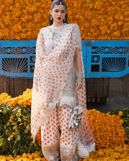 Hussain Rehar | Ivory Embroidered Organza Suit
