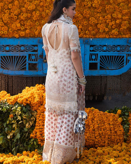 Hussain Rehar | Ivory Embroidered Organza Suit