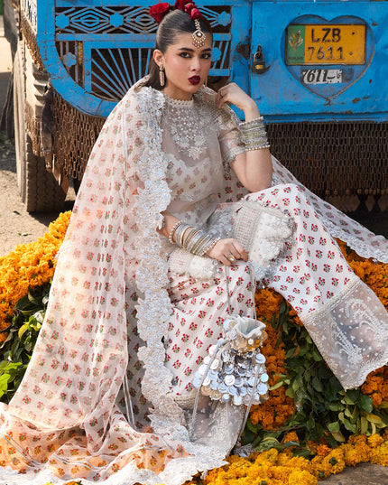 Hussain Rehar | Ivory Embroidered Organza Suit