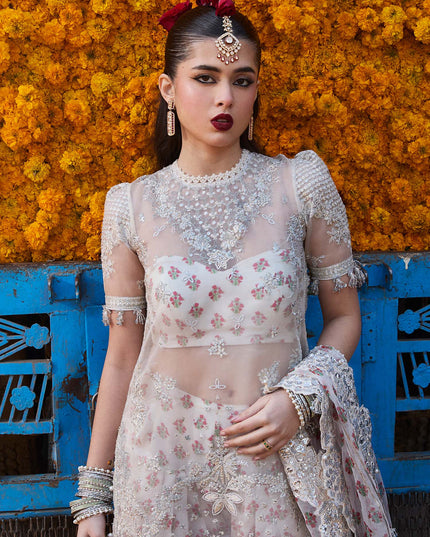 Hussain Rehar | Ivory Embroidered Organza Suit