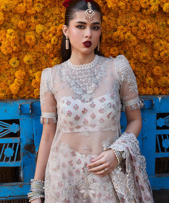 Hussain Rehar | Ivory Embroidered Organza Suit