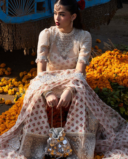 Hussain Rehar | Ivory Embroidered Organza Suit
