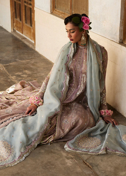 Hussain Rehar | Mouse Grey Embroidered Organza Jacket Lehenga