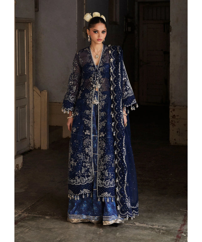 Hussain Rehar | Navy Blue Embroidered Organza Jacket Sharara