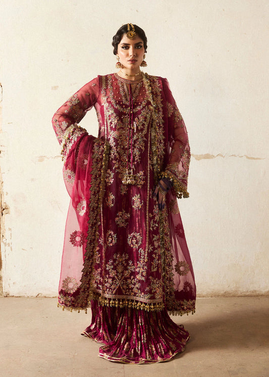 Hussain Rehar | Plum Organza Embroidered Embellished Sharara