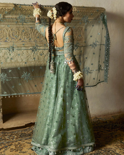 Hussain Rehar | Sage Green Net Embroidered Embellished Peshwas Lehenga
