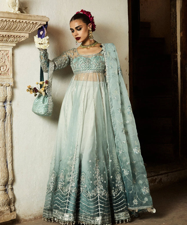 hussain rehar ice blue dress | Organza Embroidered Embellished Peshwas Lehen – Noorjahan Collections ALL PRODUCTS Vintage 90s Tie Dye Size:Plus 18-20