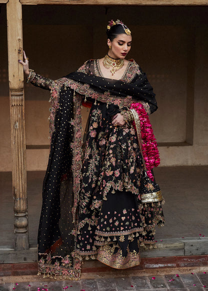 Hussain Rehar | Black Organza Embroidered Embellished Peshwas Suit
