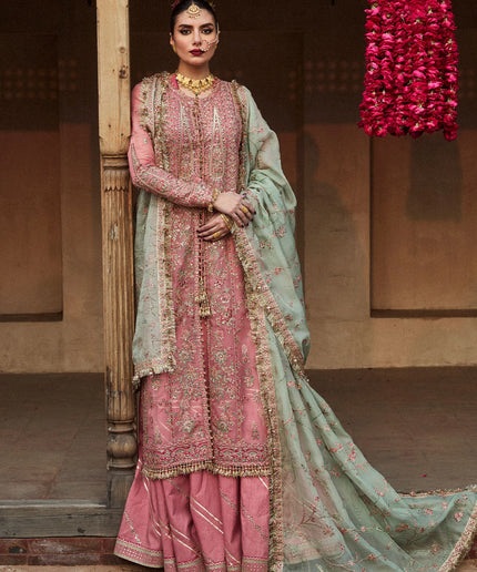 Hussain Rehar | Pink Organza Embroidered Embellished Jacket Sharara