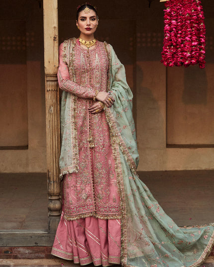 Hussain Rehar | Pink Organza Embroidered Embellished Jacket Sharara