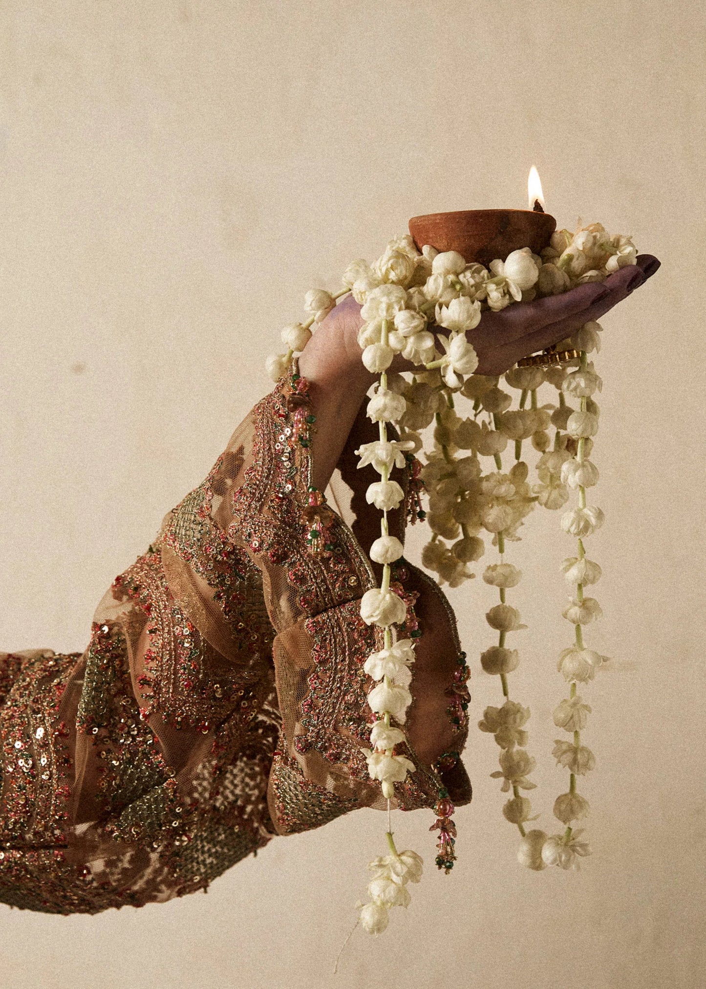Hussain Rehar | Beige Net Embroidered Embellished Sharara