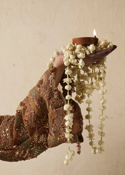 Hussain Rehar | Beige Net Embroidered Embellished Sharara