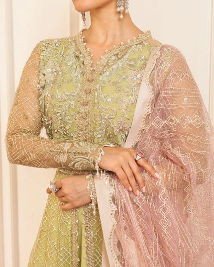 Mushq | Mint Green Net Hand Embellished Gown