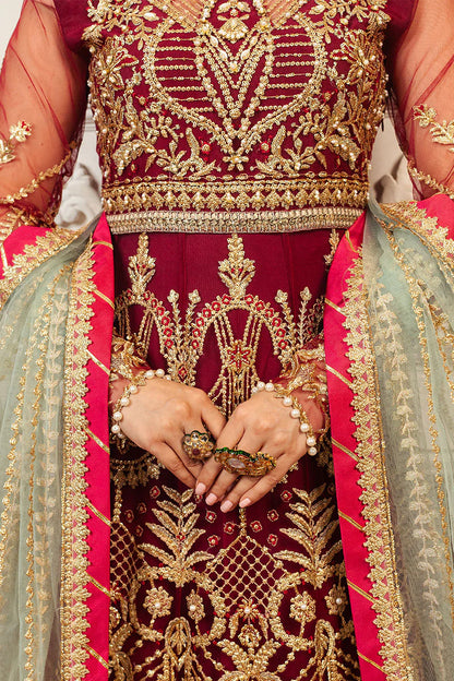 Mushq | Maroon Net Hand Embellished Pishwas Lehenga