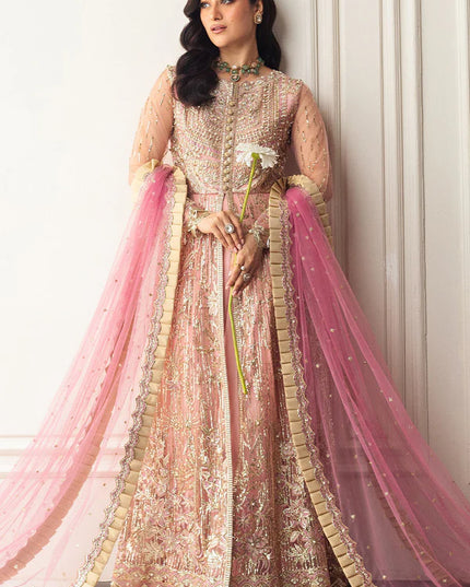 Mushq | Pink Net Hand Embellished Gown