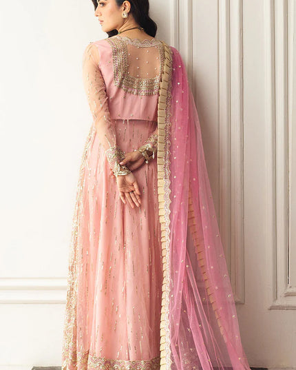 Mushq | Pink Net Hand Embellished Gown