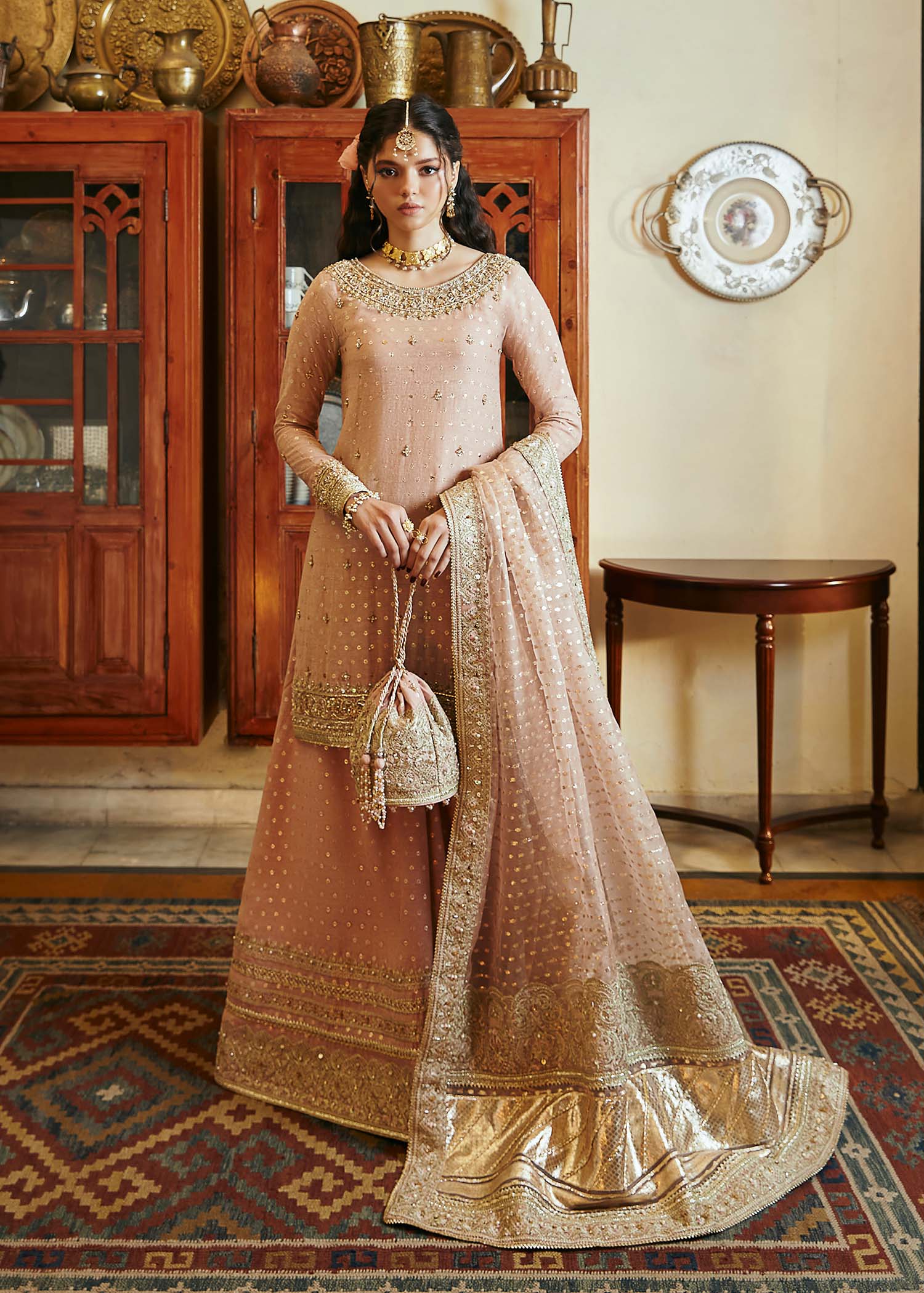Hala Pink Embellished Jamawar Sharara Noorjahan Collections Canada